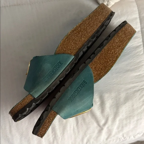 Birkenstock Turquoise Slides with Gold Buckle - Picture 2 of 6